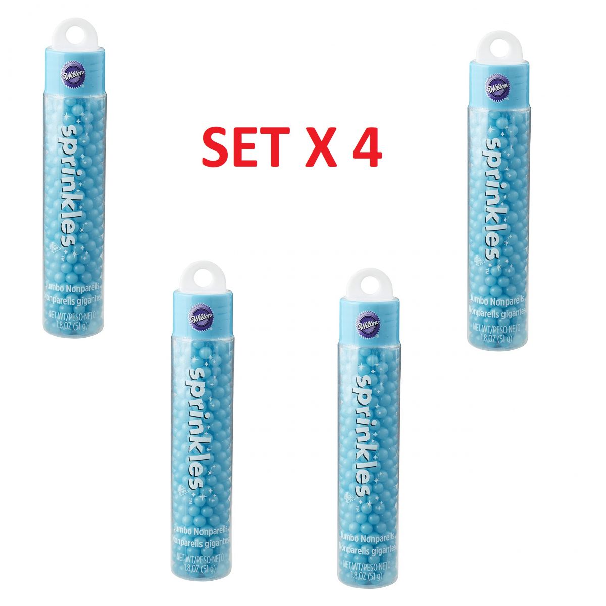 Set X 4 Jumbo Nonpareils (perlas) Wilton 51 Grs - Azules