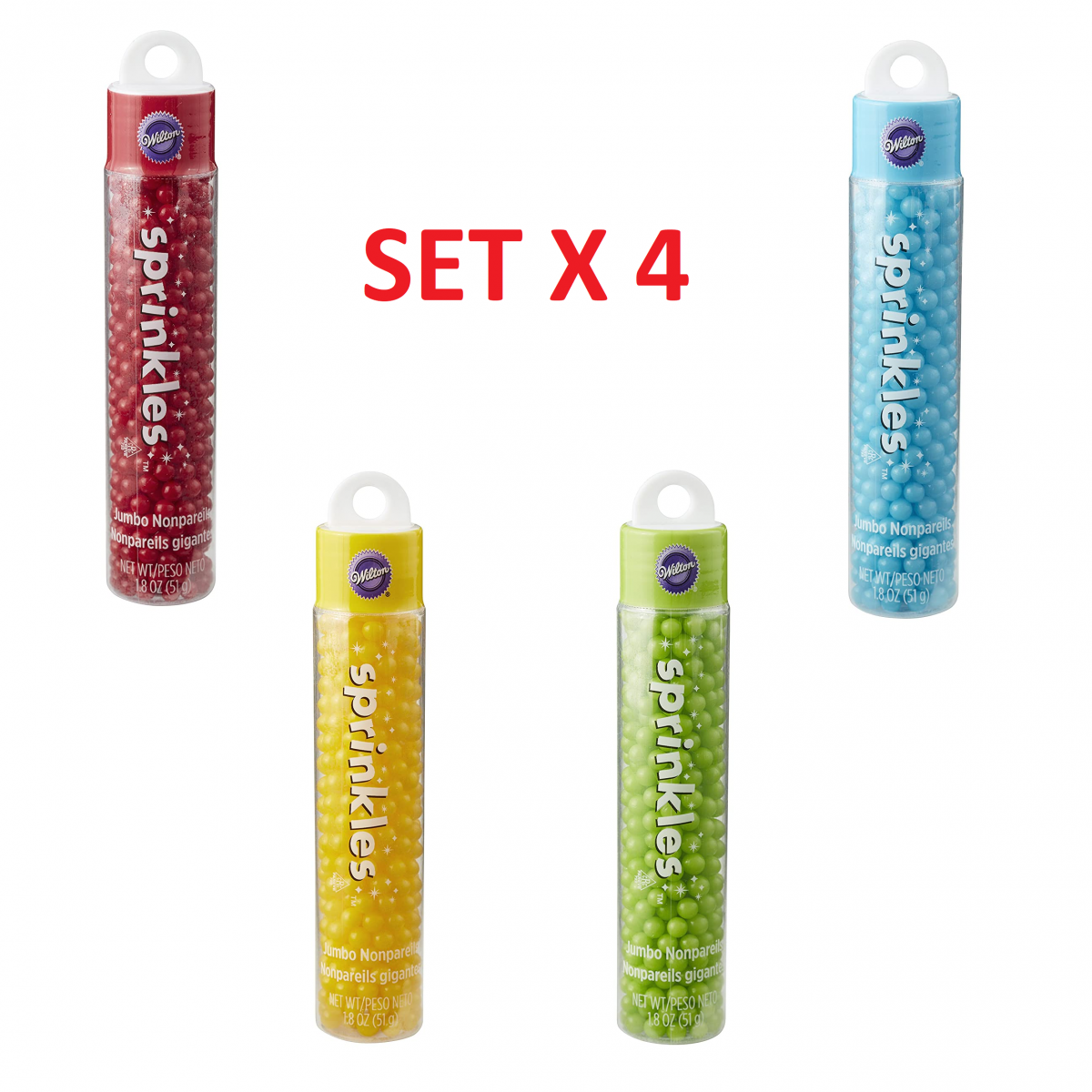 Set X 4 Jumbo Nonpareils (perlas) Wilton 51 Grs - Mix