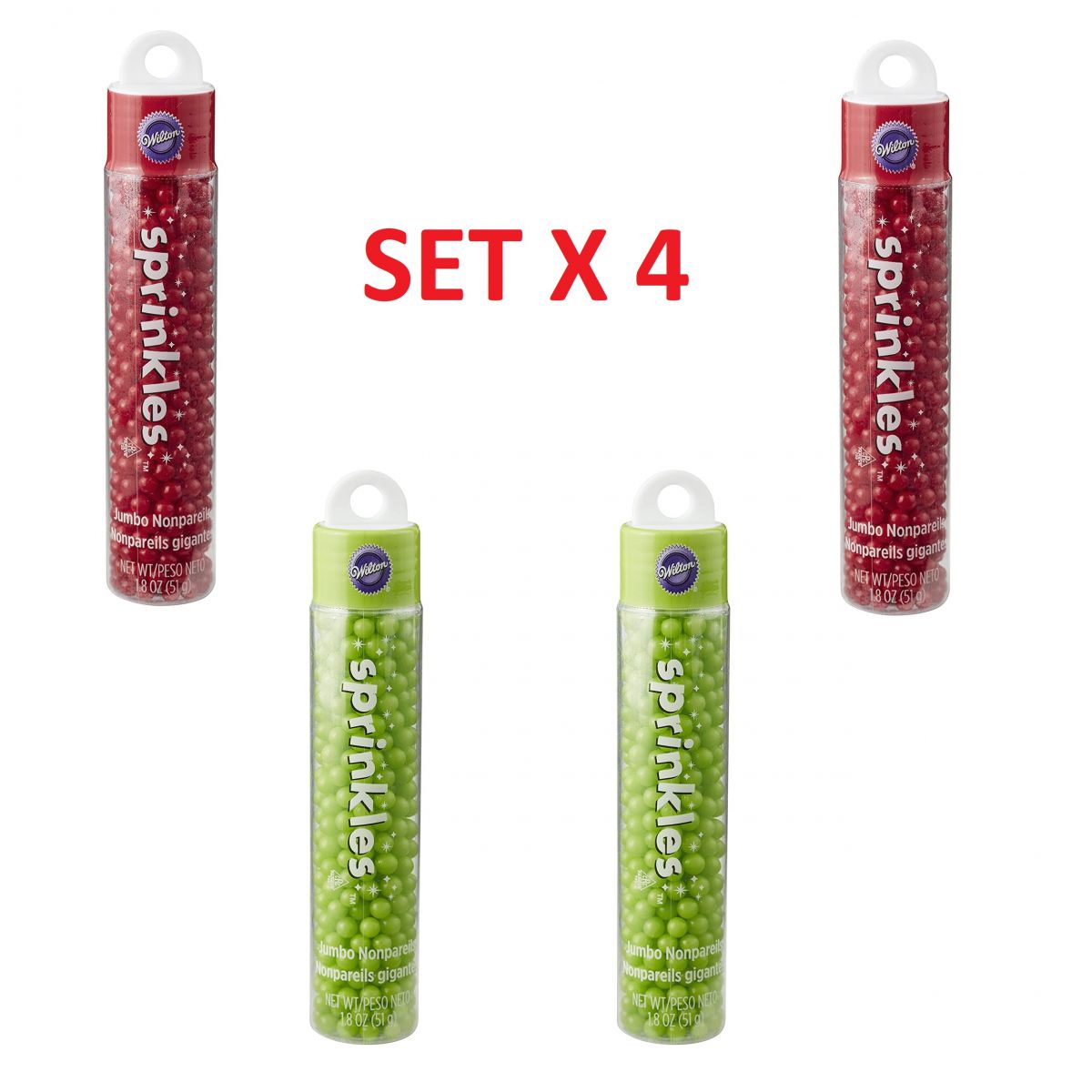 Set X 4 Jumbo Nonpareils (perlas) Wilton 51 Grs - Navidad