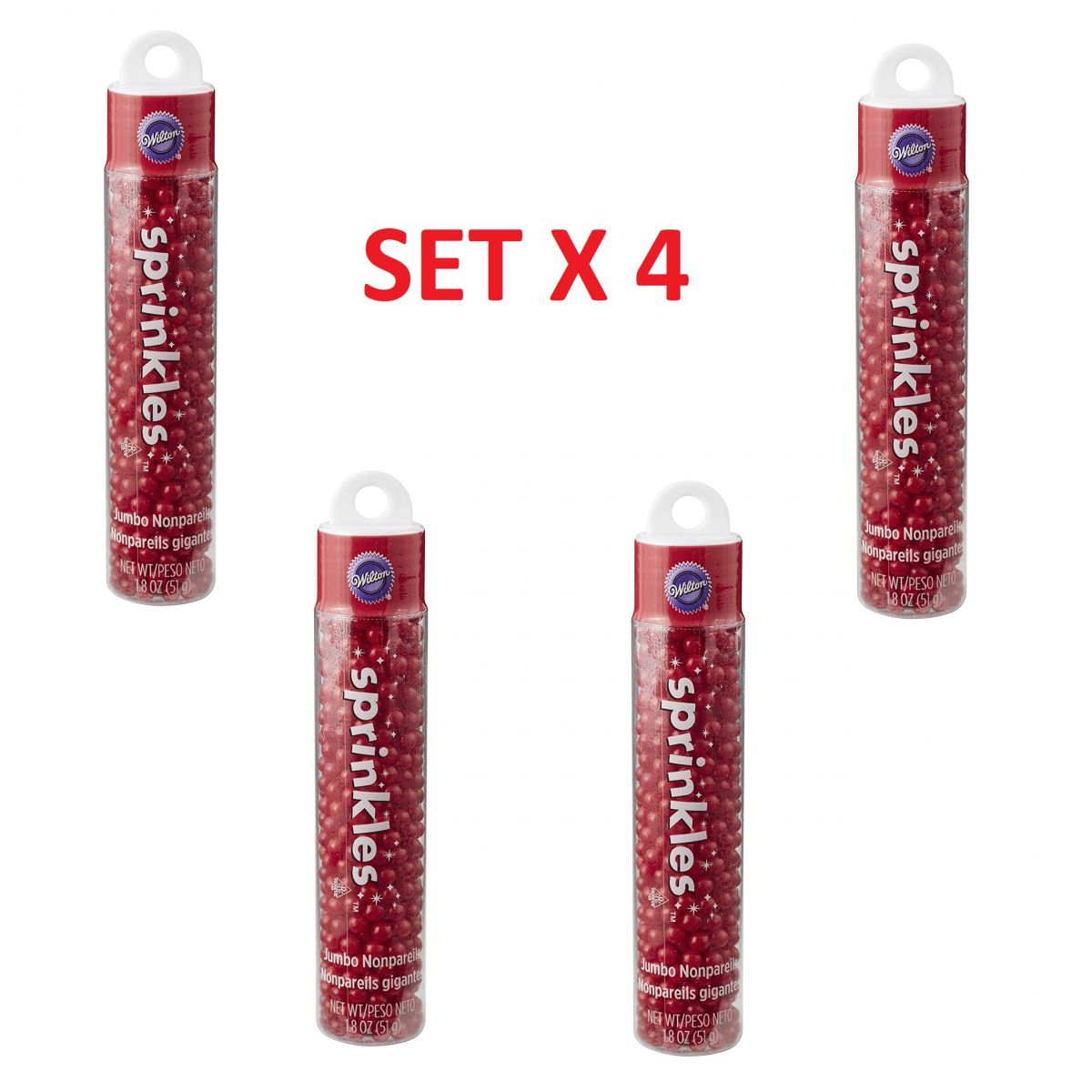 Set X 4 Jumbo Nonpareils (perlas) Wilton 51 Grs - Rojos