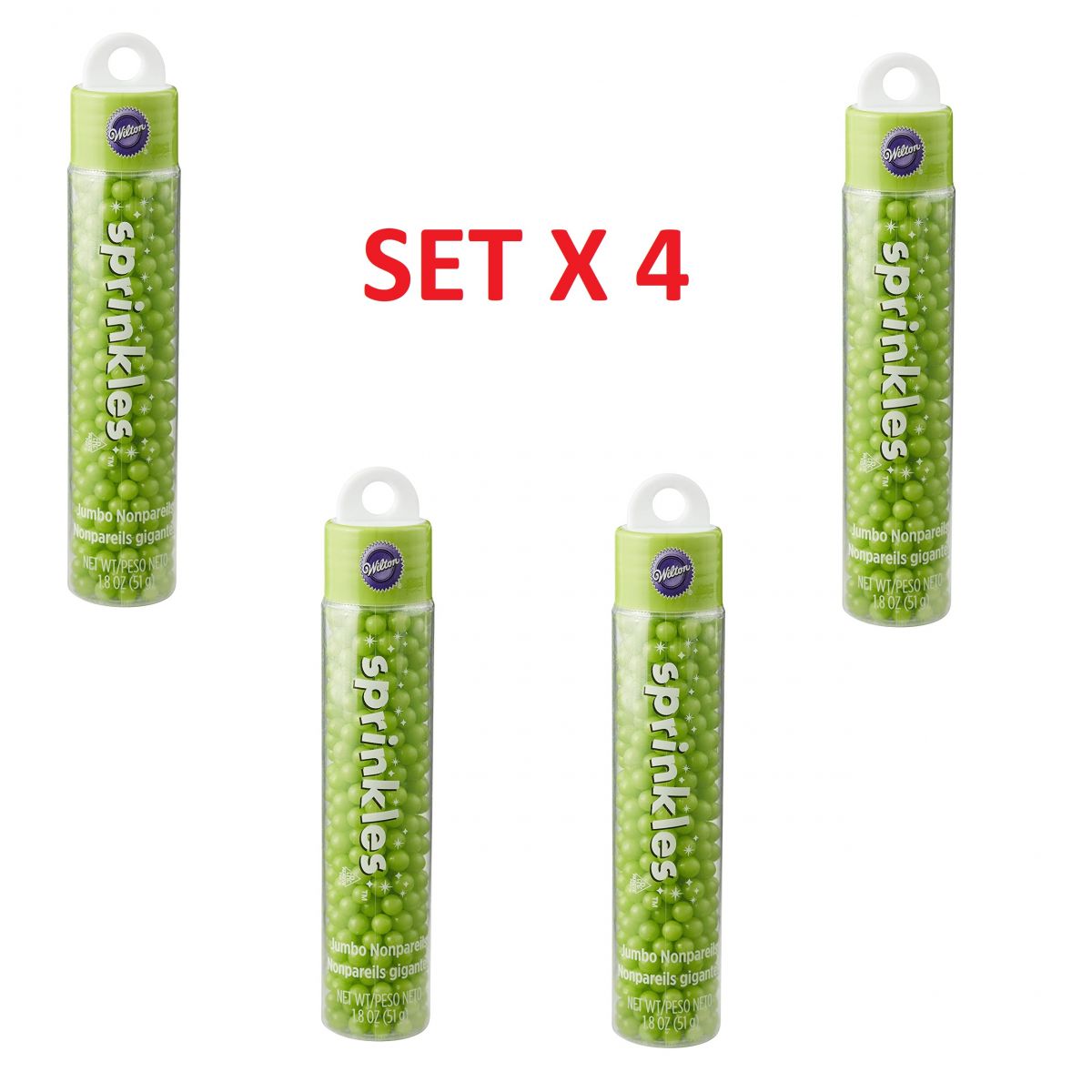 Set X 4 Jumbo Nonpareils (perlas) Wilton 51 Grs - Verdes