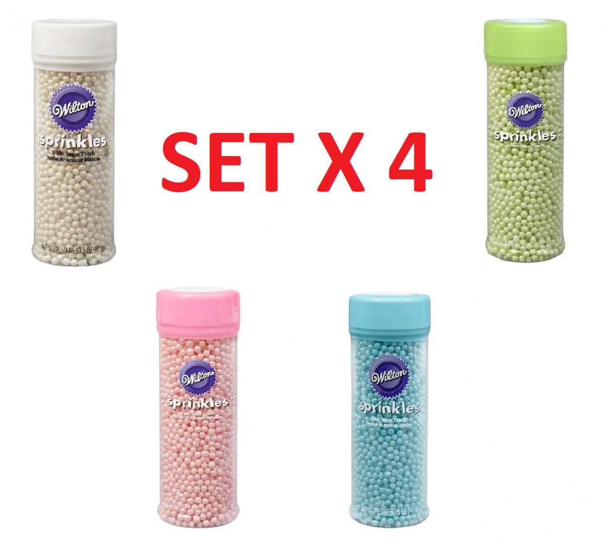 Set X 4 Perlas Comestibles Wilton 141gr - Mix Baby Shower