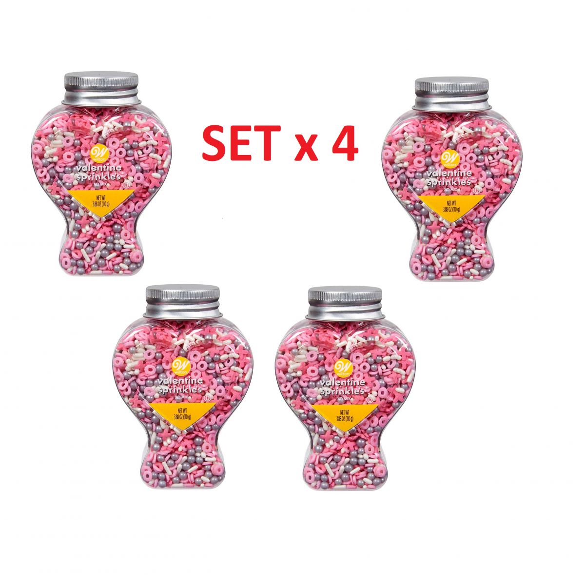 Set X 4 Sprinkles Wilton Original 110gr San Valentin Xo Mix